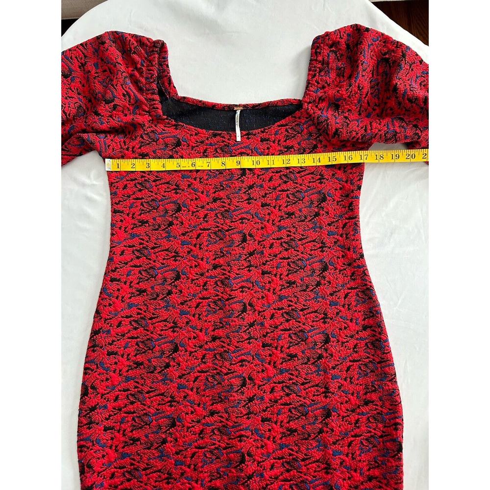 Free People Textured Sunset Puff Sleeve Mini Dress Womens Size Medium Red Boho - Picture 9 of 12